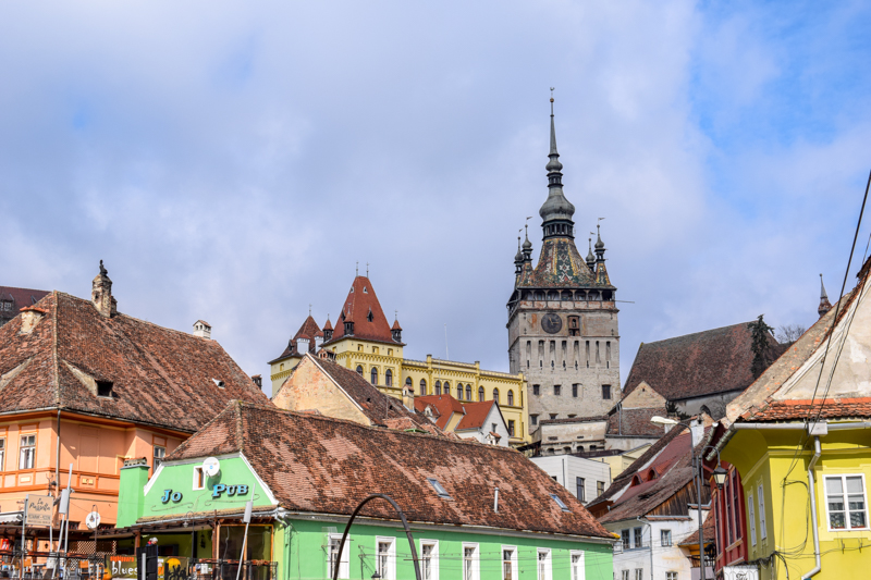 sighisoara tower with houses below