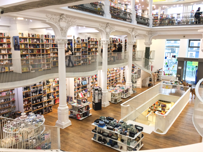 white bookshelves and bright store in places to visit in bucharest romania