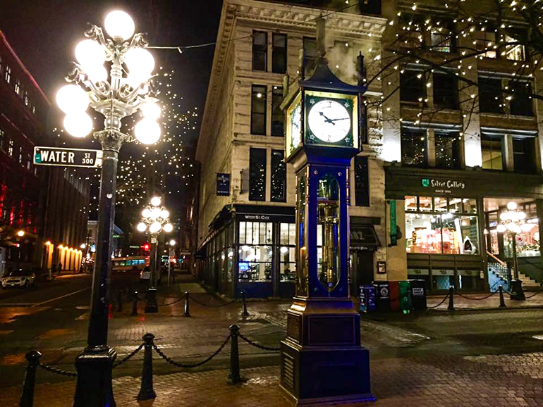 lamp with clock on sidewalk in vancouver itinerary