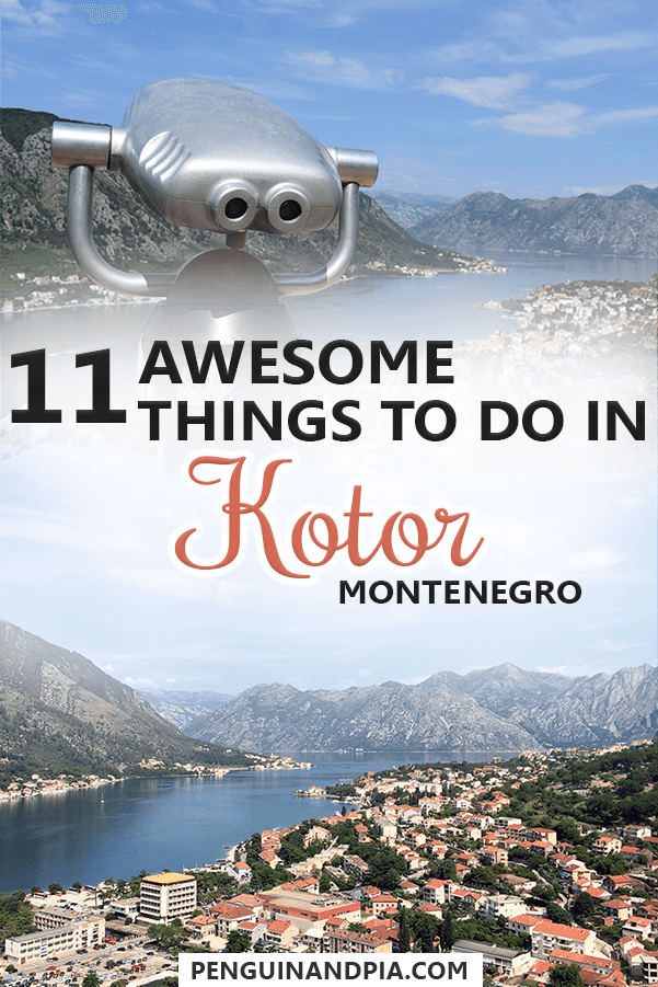 photo collage of viewfinder above and old town below with text overlay Awesome Things to Do in Kotor, Montenegro.
