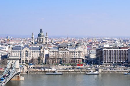 chain bridge and white historic buildings on river bank in budapest best areas to stay