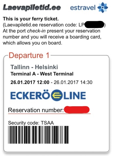 white and black barcode ferry ticket from tallinn to helsinki
