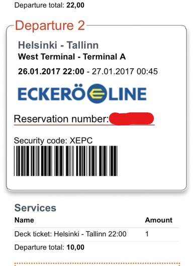 barcode ferry ticket from tallinn to helsinki