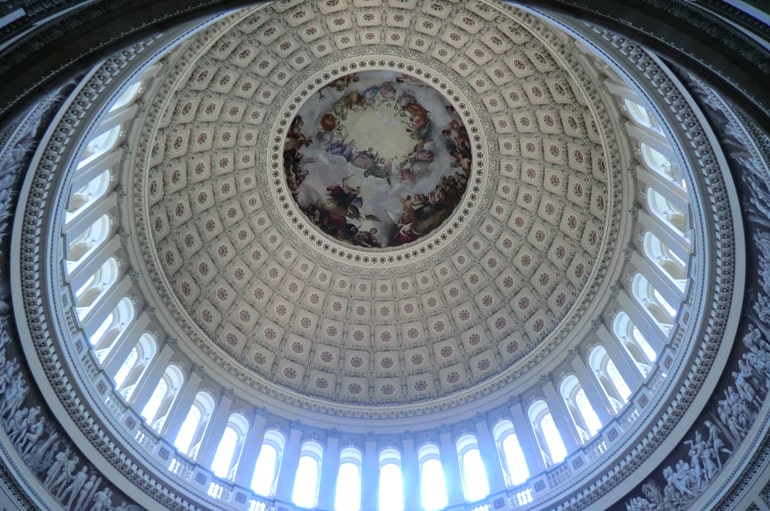 inside detailed dome of capitol building places to visit in washington dc