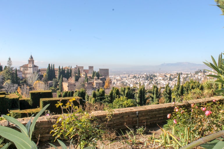 view of town from city wall of old fortress in granada spain.