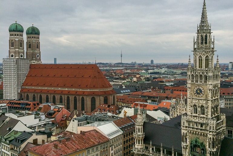 old town hall and church from above munich hostels in germany