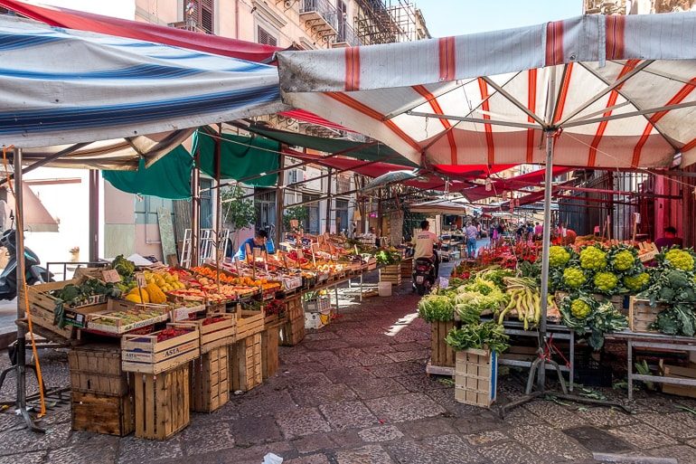 market tents with produce and food in palermo italy