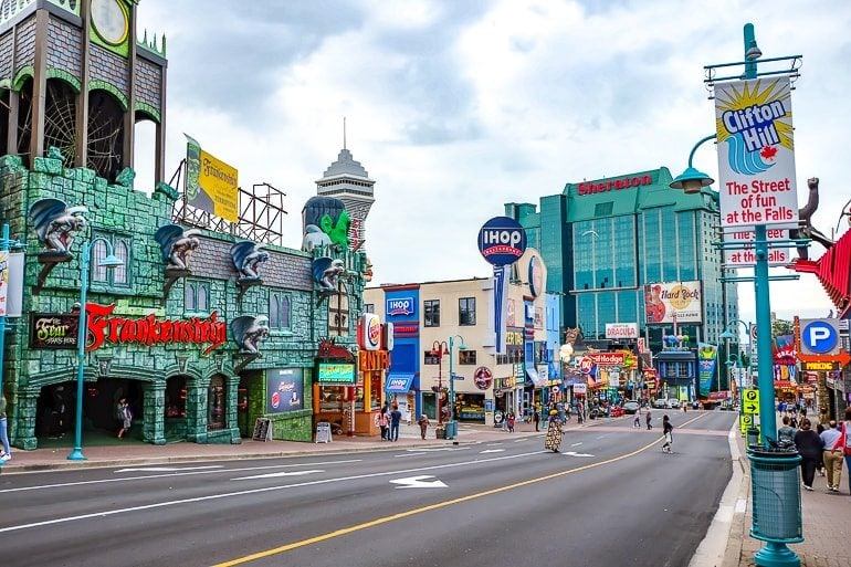 busy street with restaurants and attractions clifton hill things to do in niagara falls canada