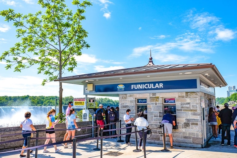 stone ticket booth with blue sky funicular ride niagara falls canada