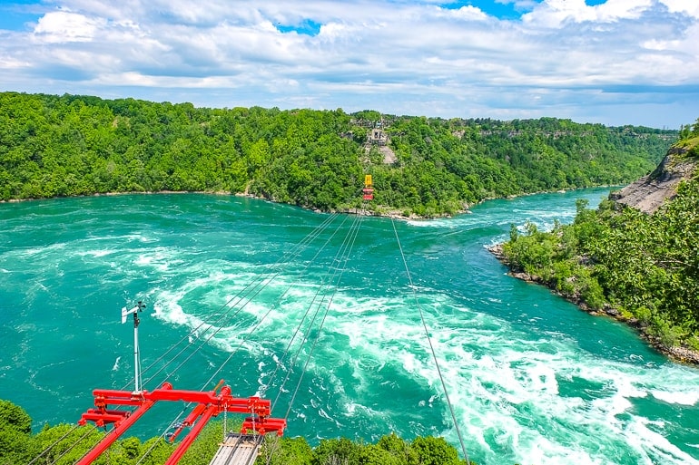 Blaues und weißes schäumendes Wasser im Niagara River Whirlpool