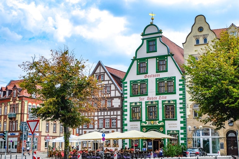 green wooden timber building in german old town erfurt germany where to stay gasthaus