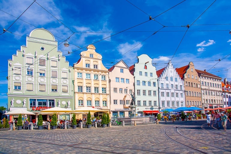 colourful houses in german old town with blue sky augsburg
