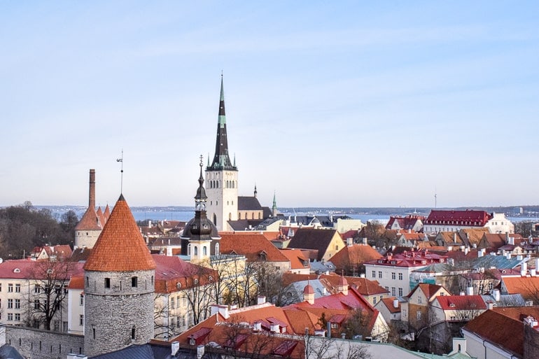 view of rooftops in old town from above in tallinn estonia