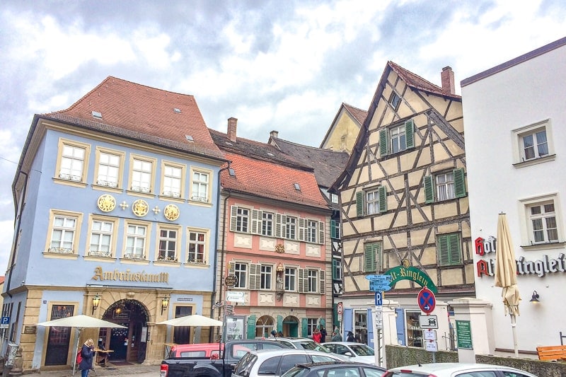 german old town timber hotel buildings in bamberg old town